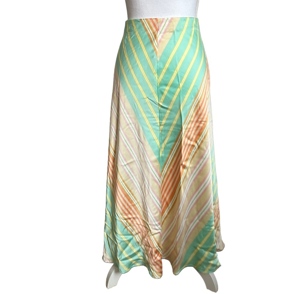 A-Lined Light Green Striped Satin Skirt